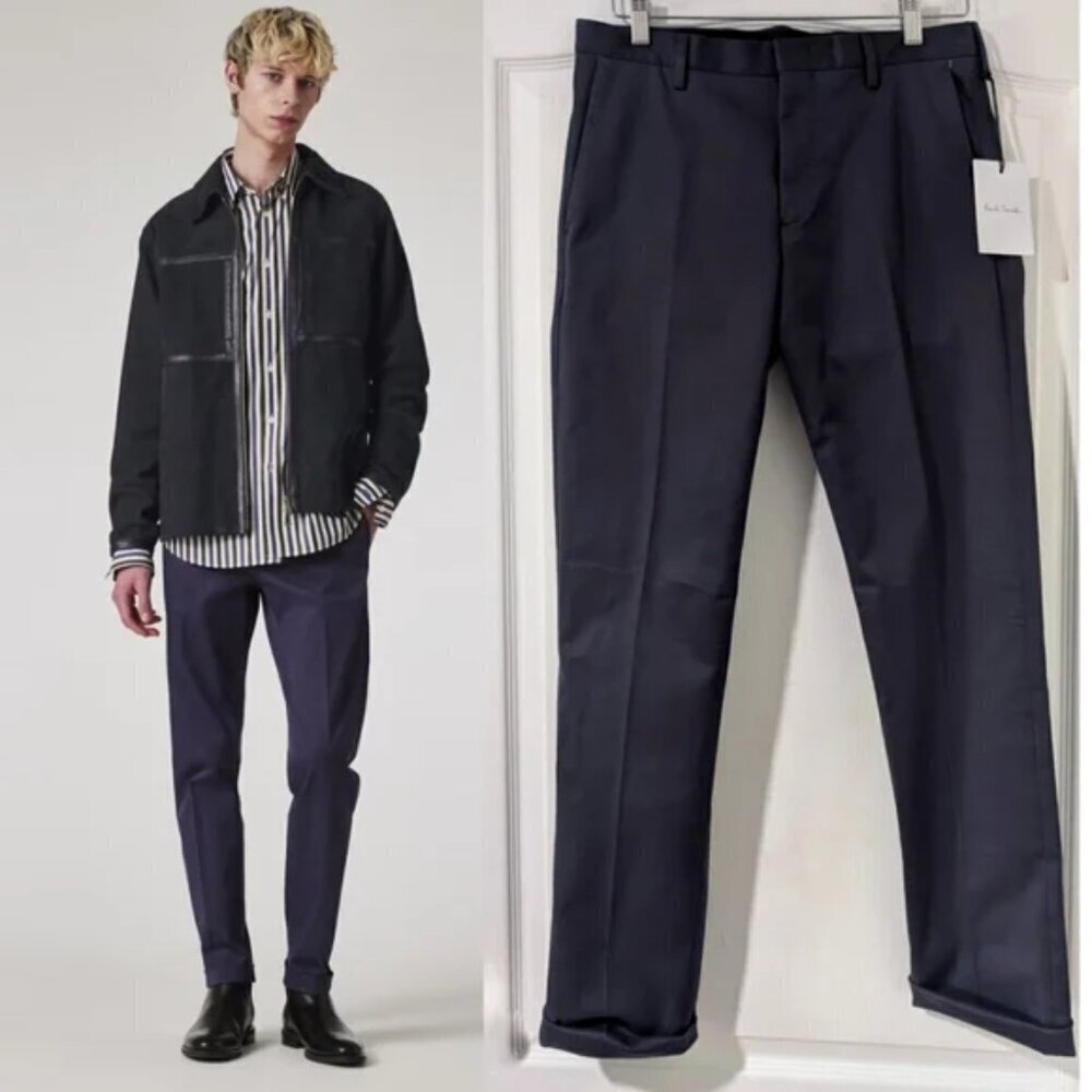 NWT Paul Smith | Slim-Fit Washed Navy Cotton-Stretch Chinos